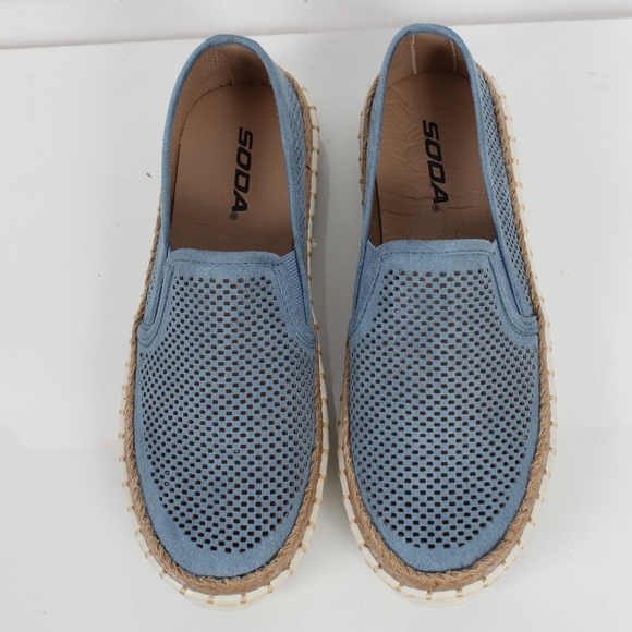 Blue Perforated Espadrille Rubber Sole Loafer - Picture 4 of 5